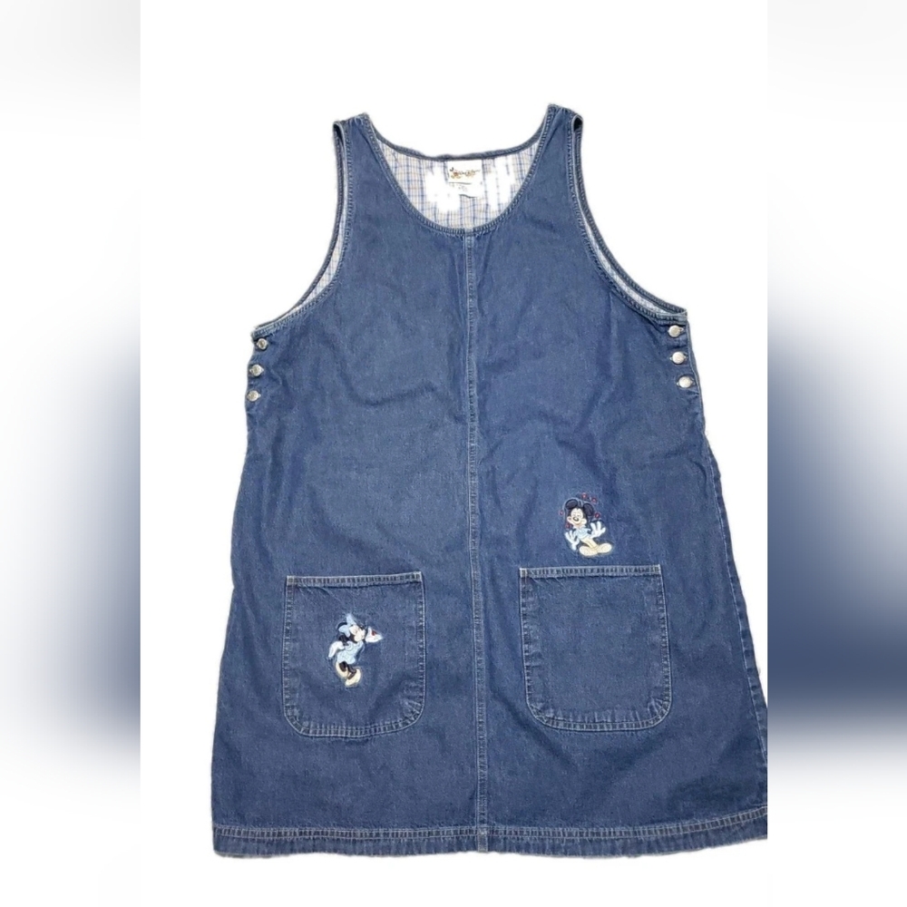 Disney Blue Denim Sleeveless Pinafore Dress with Embroidered Characters